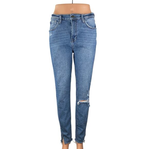 Kensie Vintage Luxe Womens Blue Distressed High Rise Slim Straight Denim Jeans 8 - Picture 1 of 5